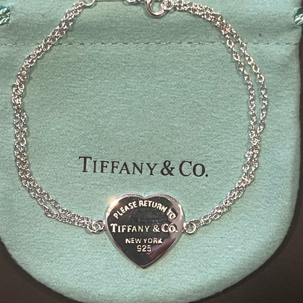 Authentic Tiffany & Co. Heart Tag Double Chain Bracelet
